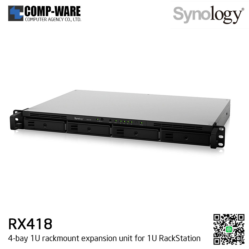 Synology Expansion Unit (1U 4-Bay) RX418 / Rail Kit RKS-02 / No HDD / 3 Year Warranty