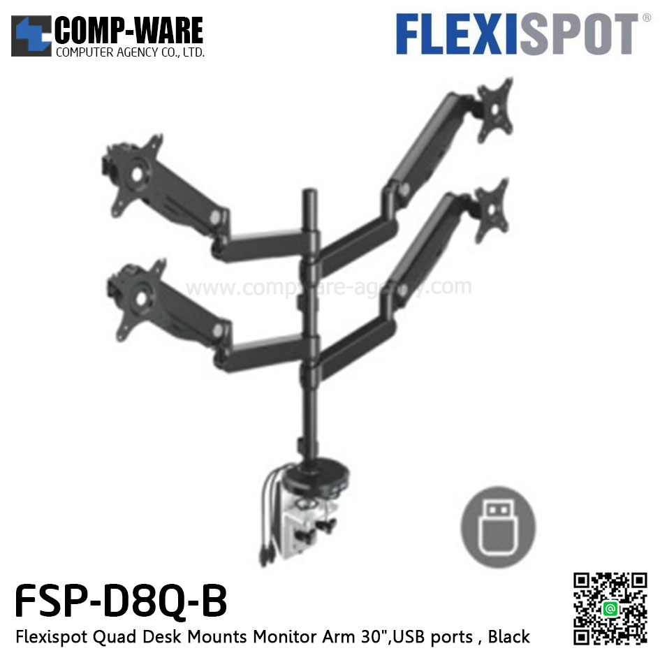 Flexispot FSP-D8Q-B Quad Desk Mounts Monitor Arm 30",USB ports , Black