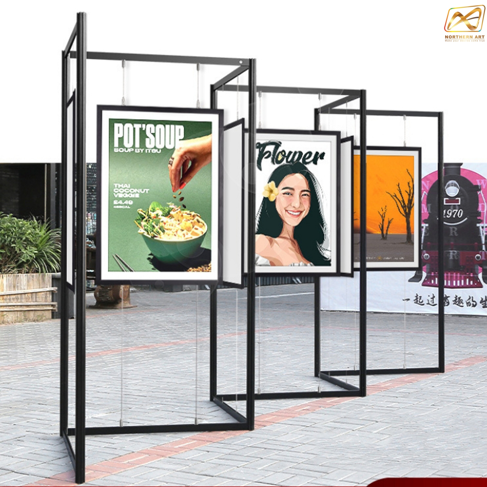 บอร์ดนิทรรศการ พร้อมชุดสลิง 2 ขอ รุ่น DOUBLE SIDED ขนาด(W)100 x (W)200 cm. สามารถแขวนภาพได้ 2 ด้าน 4 ภาพ บน 2 ภาพ-ล่าง 2 ภาพ ถอดประกอบได้