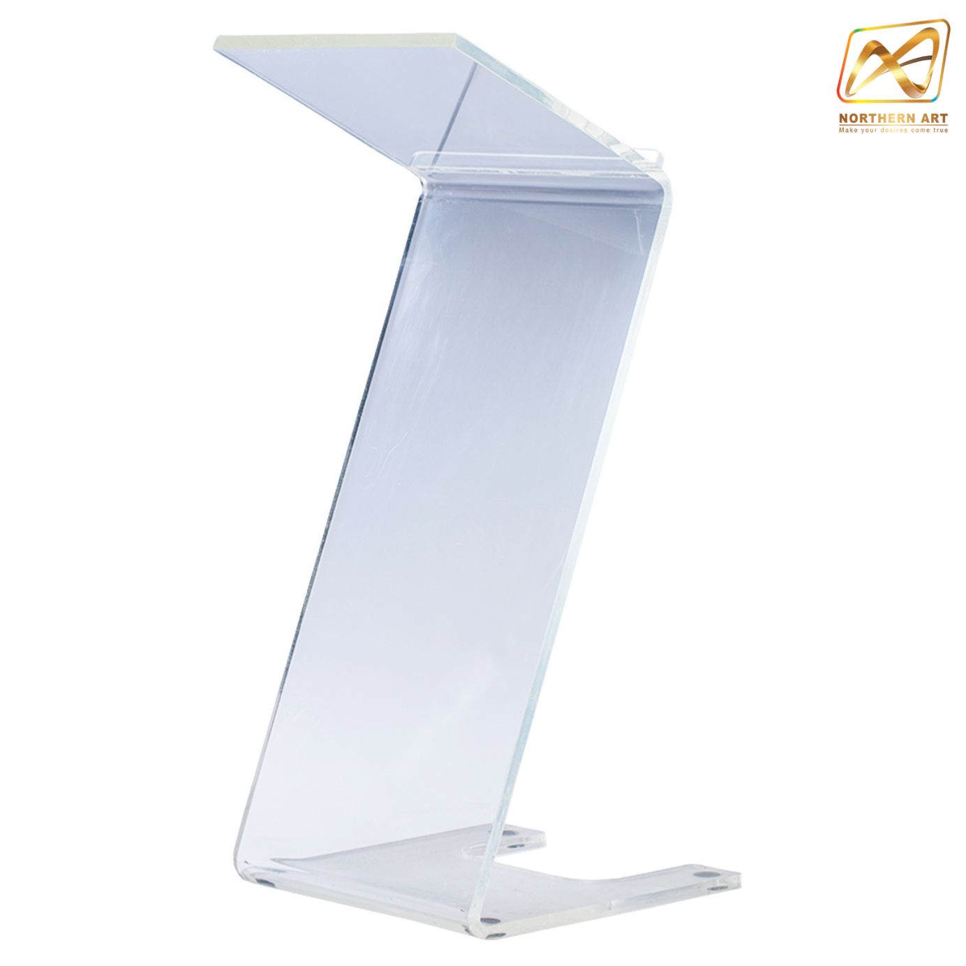 โพเดียม อะคริลิคใส รูปทรง Z ขนาด(W)50 x (L)60 x (H)119 cm. TOP เอียงพร้อมกันตก วัสดุอะคริลิคใส หนา 20 มม.