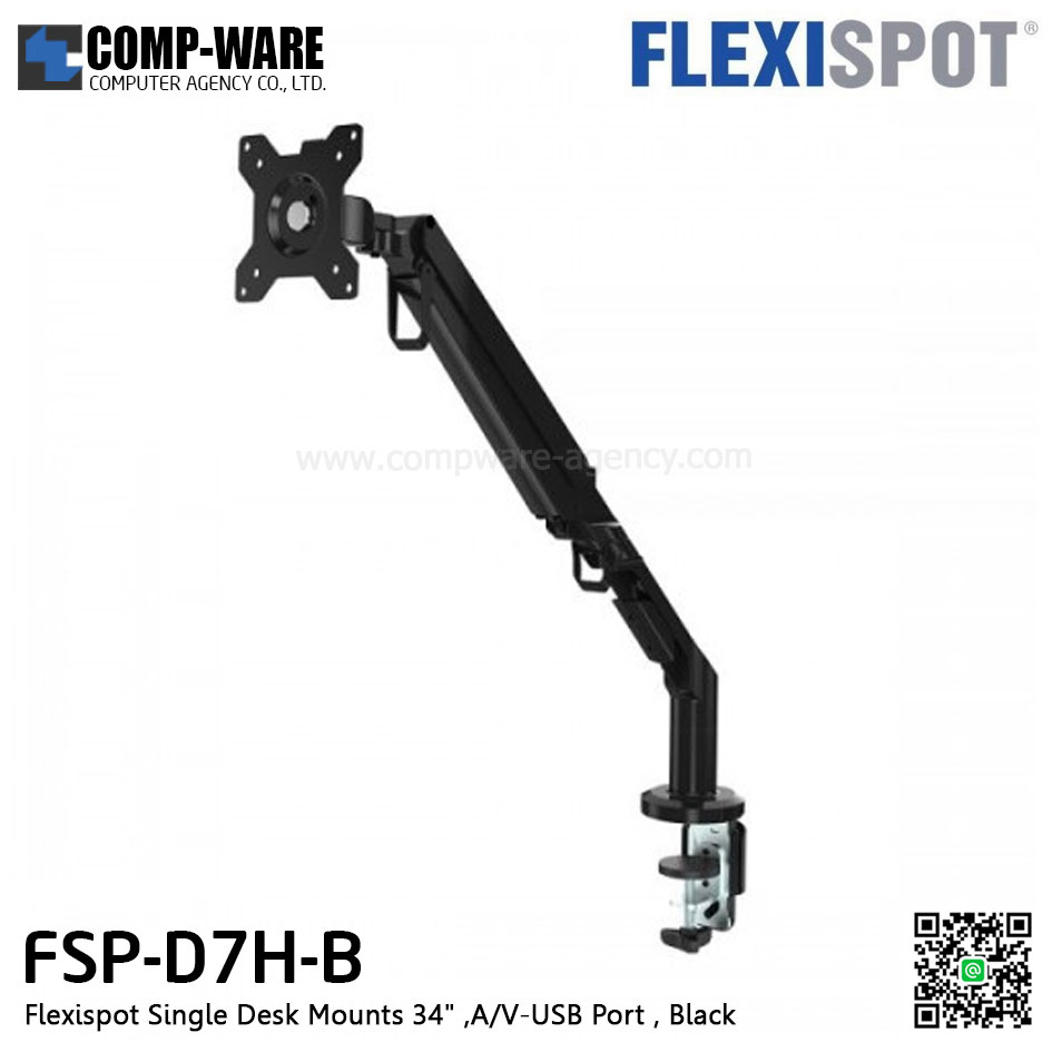 Flexispot FSP-D7H-B Single Desk Mounts 34" ,A/V-USB Port , Black