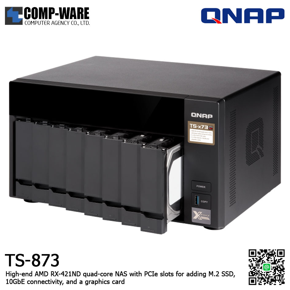 QNAP NAS (8-Bay) TS-873 (8GB RAM up to 64GB) AMD R-Series RX-421ND quad-core M.2 Dual-Slot Support, No HDD