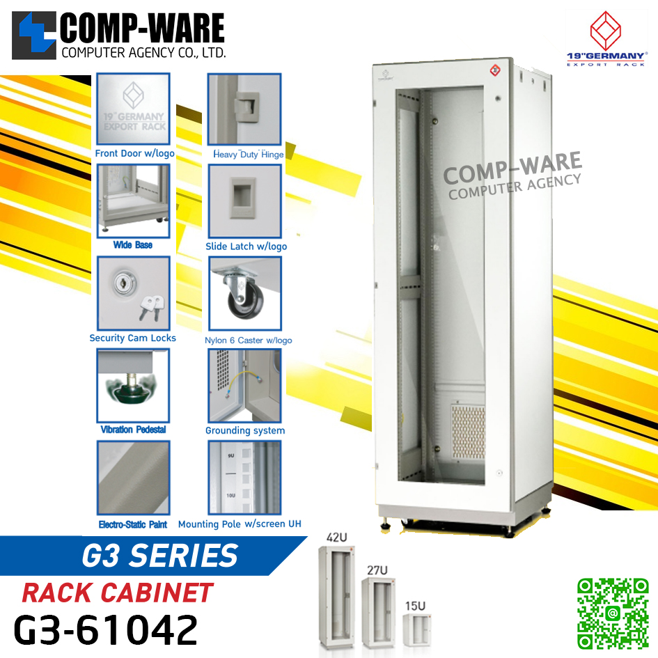 19" GERMAN G3-61042 RACK 42U, ลึก 100cm. Two-Tone White-Gray (60cm*100cm*205cm) รุ่น G3 Series // ตู้เปล่าเท่านั้นไม่มีอุปกรณ์เสริม