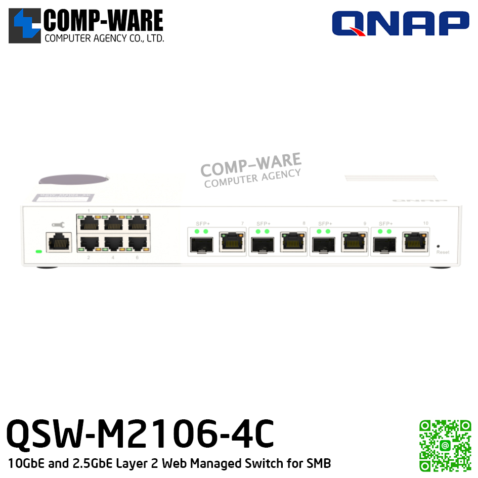 QNAP QSW-M2106-4C 10GbE and 2.5GbE Layer 2 Web Managed Switch for SMB / 2Year Warranty