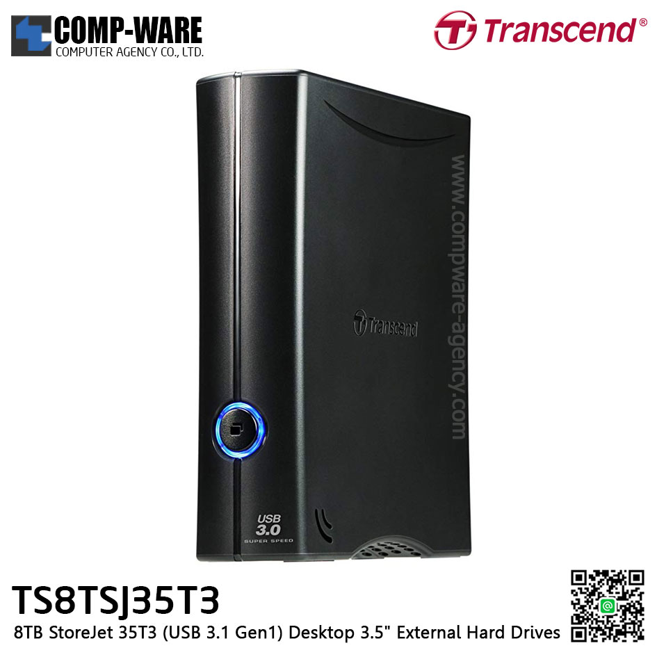Transcend 8TB StoreJet 35T3 (USB 3.1 Gen1) Desktop 3.5" External Hard Drives - TS8TSJ35T3