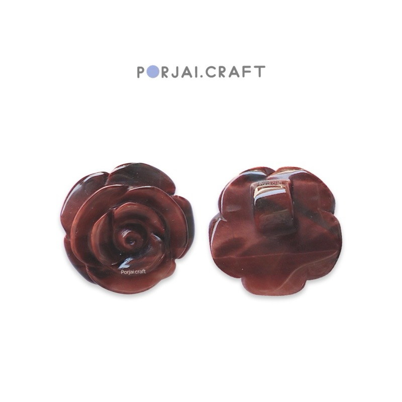 Red Tiger Eye Rose Shank Button Bead ลูกปัดดอกกุหลาบเรดไทเกอร์อาย 28mm