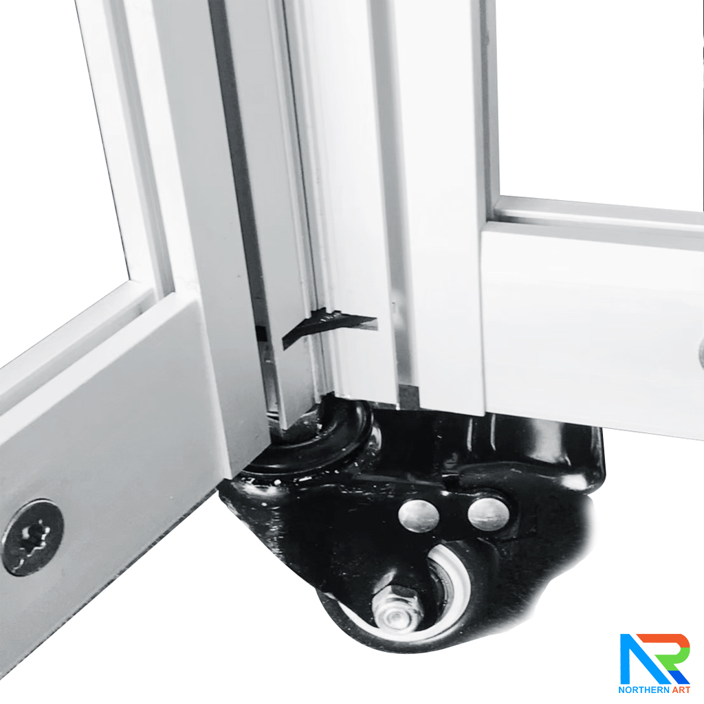 บอร์ดจัดนิทรรศการ บอร์ดอะลูมิเนียม รุ่น360องศา แบบ 3 บาน พร้อมล้อเลื่อน ถอดประกอบได้ พับเก็บสะดวก