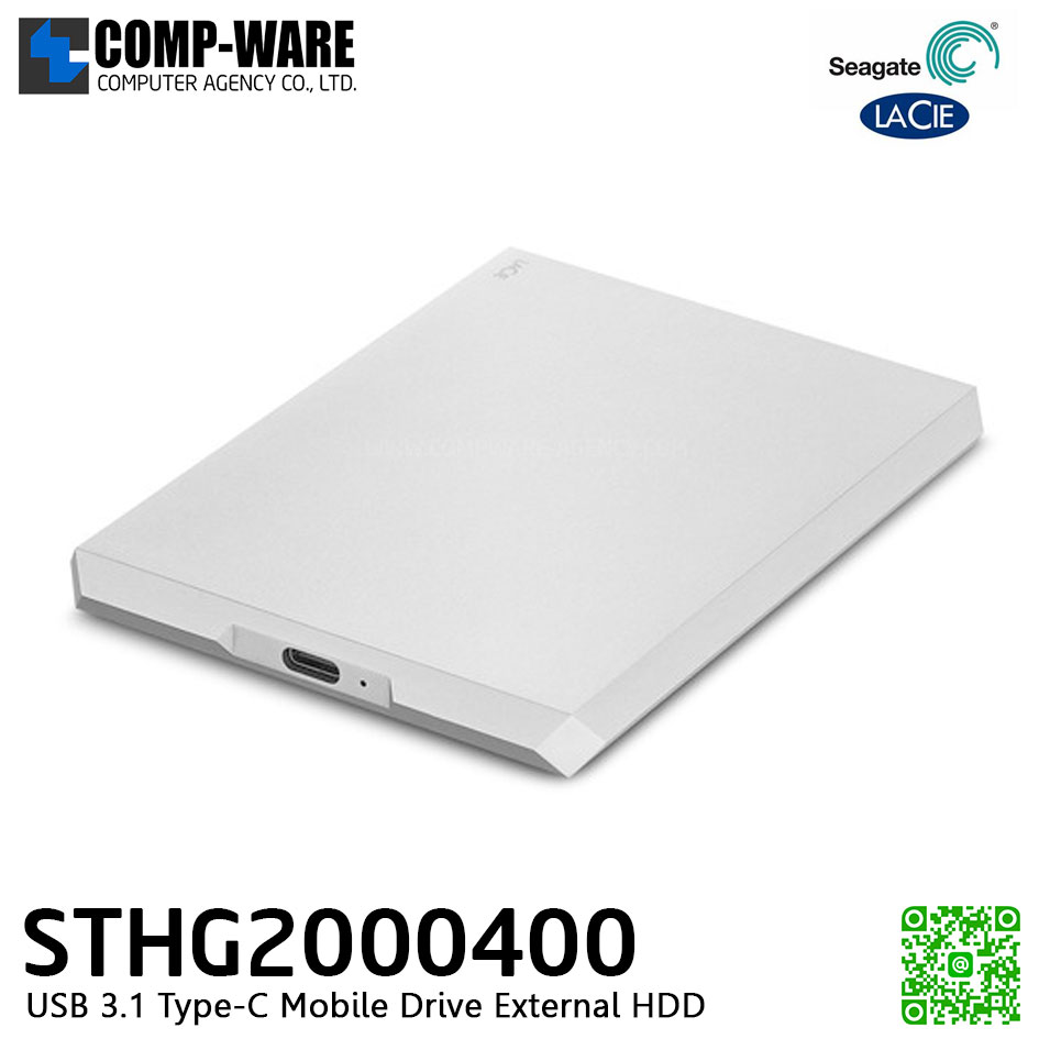 Seagate LaCie 2TB USB 3.1 Type-C Mobile Drive External HDD (Silver) - STHG2000400