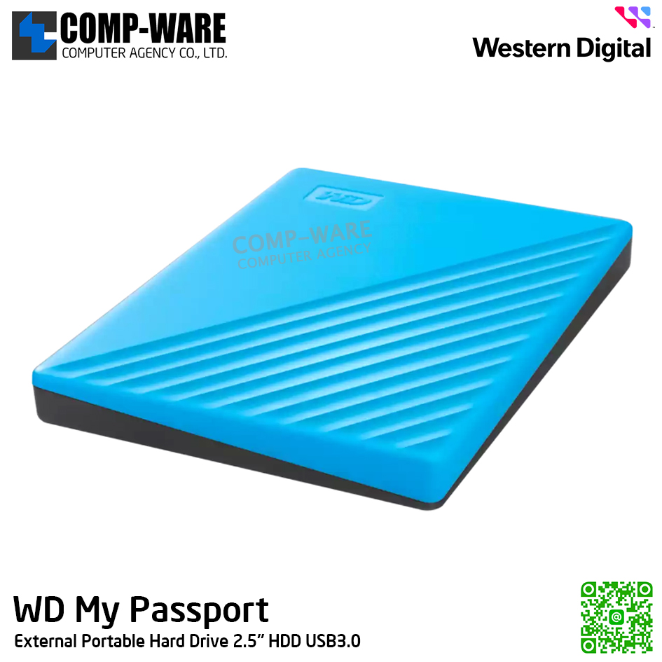 WD 1TB My Passport External Portable Hard Drive 2.5" HDD USB3.0 (Blue) WDBYVG0010BBL-WESN รับประกัน 3 ปี