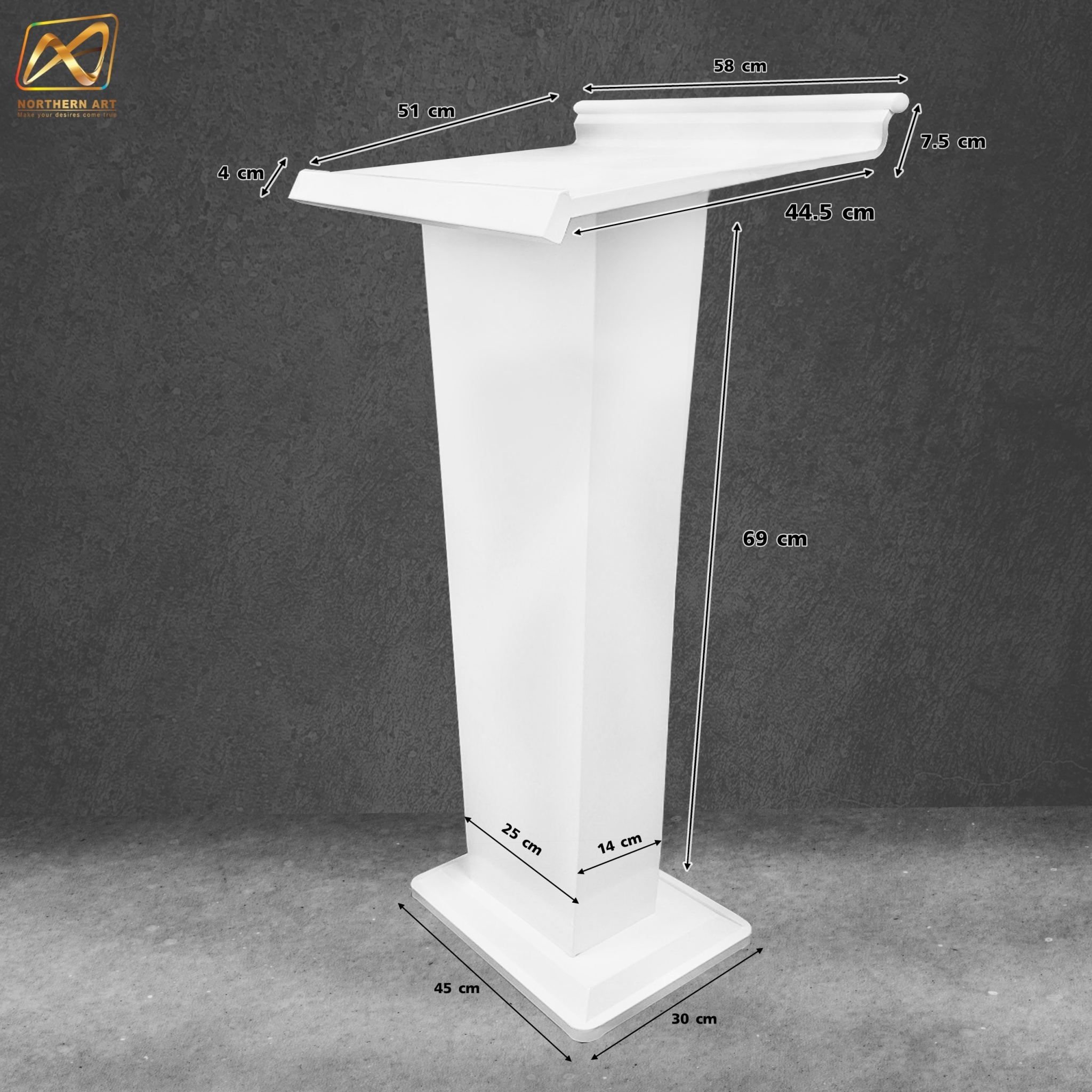 เช่าโพเดียมเหล็ก สีขาว ทรงโมเดิร์น TOPตรง ขนาด (W)58 x (L)51 cm. สูง 113 cm.