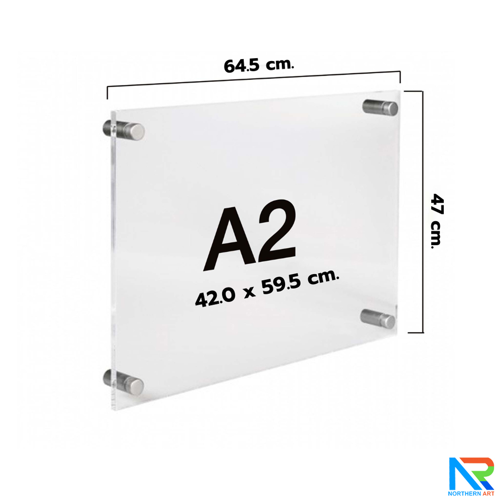 กรอบรูป อะคริลิคใสติดผนัง อะคริลิคสองแผ่นประกบกันยึดแน่นด้วยหมุดทั้ง 4 มุม รูปภาพใส่ตรงกลางระหว่างอะคริลิค ติดตั้งง่าย