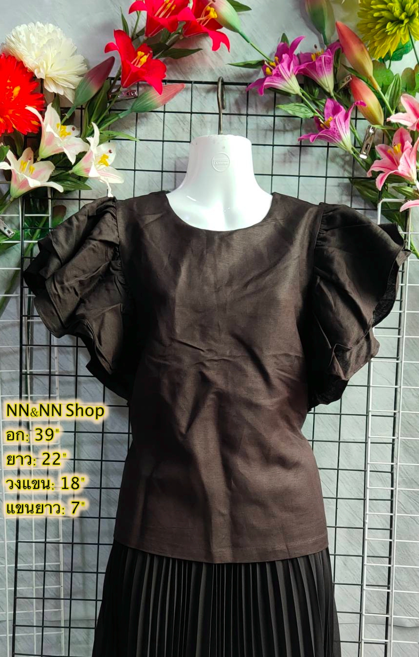 NNandNN Shop 4 0003 เสื้อผ้าลินินคอกลม ติดกระดุมหลัง สีพื้น 39"