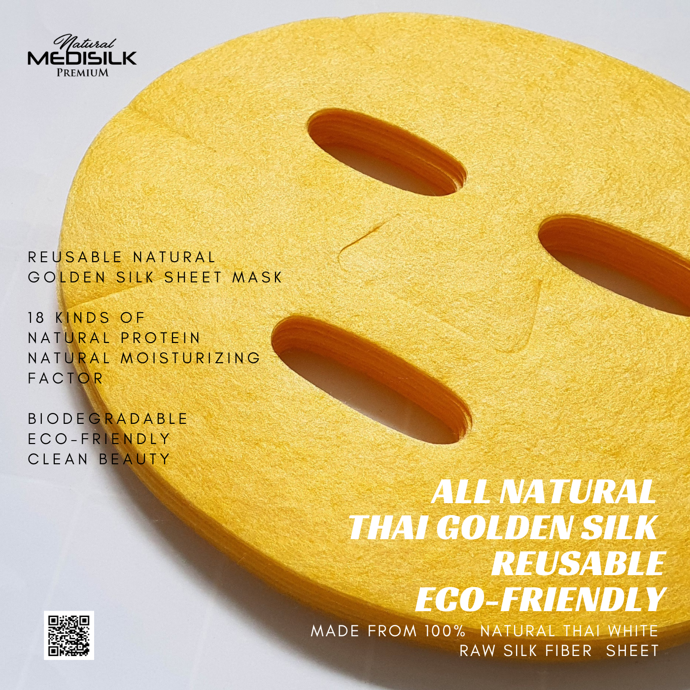 Travel set 3 pcs. 100% Reusable Natural Golden Raw Silk Sheet Face Mask แผ่นมาส์กหน้าใยไหมทองคำ 3 ชิ้น