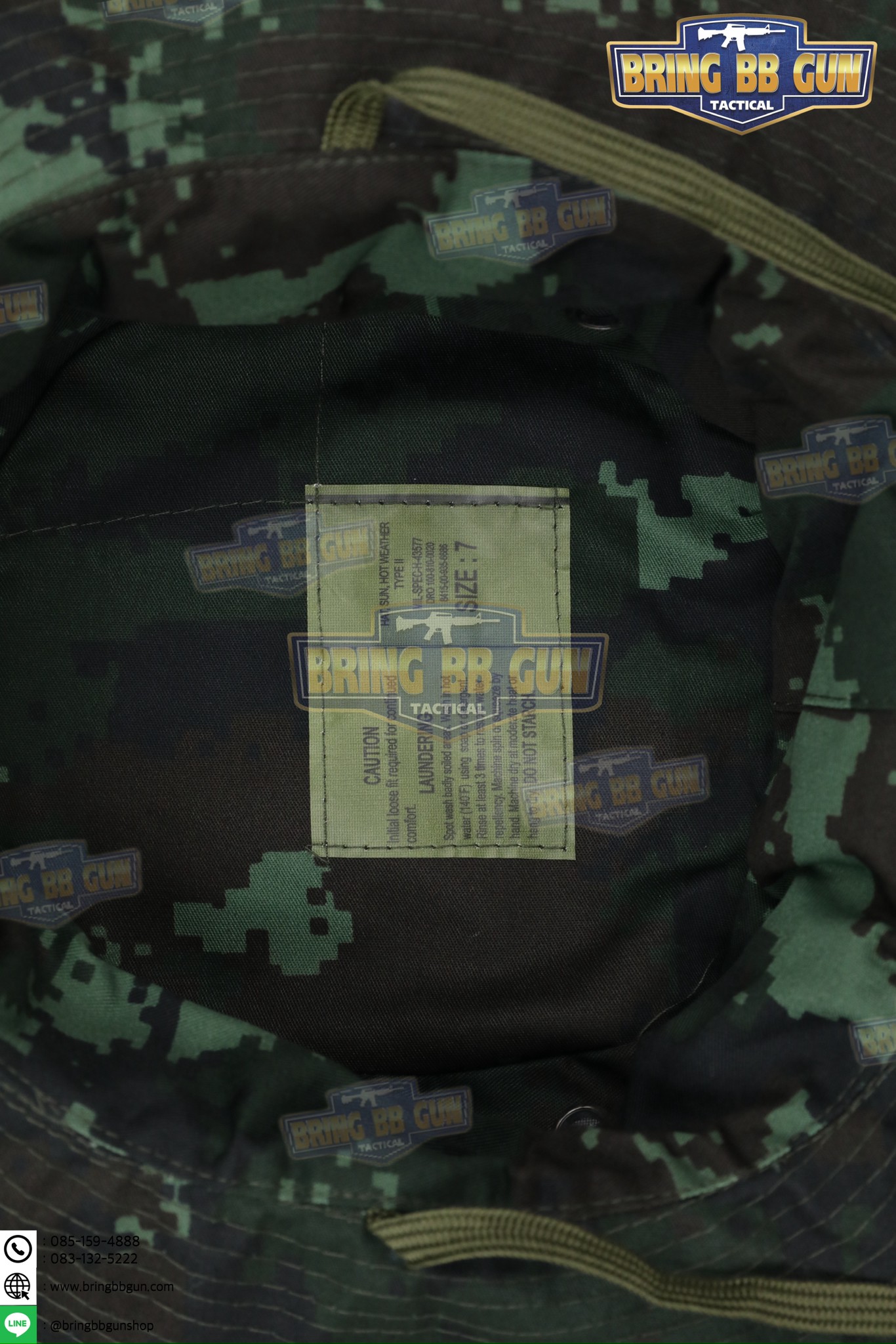 หมวกปีกสั้น ถักเชือกพาราคอร์ด ลายพรางทบ. มีตีนตุ๊กแกติดอาร์มหน้าหมวก