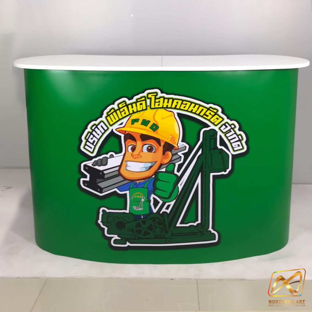 เคาน์เตอร์สำเร็จรูป รุ่นโค้ง TOPสีขาว มีช้นวาง ขนาด (W)133 x (D)39 x (H) 90 cm.โครงอะลูมิเนียม พับเก็บได้ เคลื่อนย้ายสะดวก