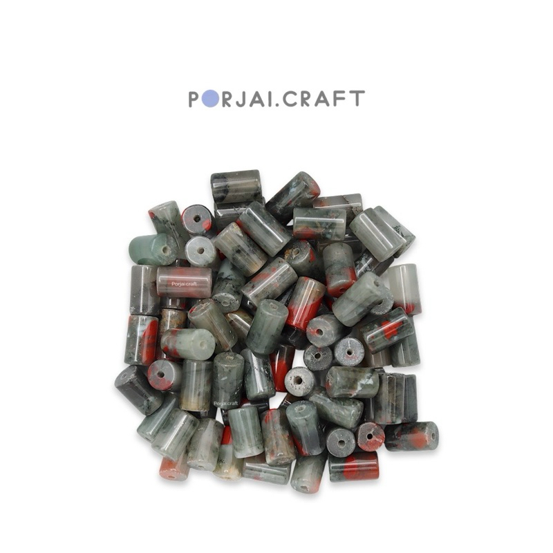 African Blood Stone Tube Beads ลูกปัดแอฟริกันบลัดสโตน 10mm