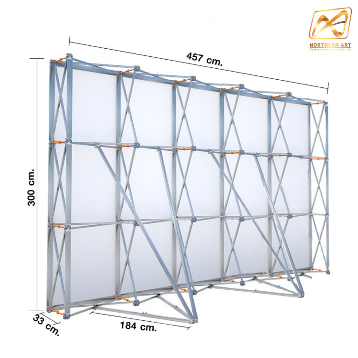 VINYL BACKDROP OUTDOOR แบคดรอบไวนิล รุ่น 3x5 ขนาด (W)500 x (H)300 cm. โครงอะลูมิเนียมพร้อมขาค้ำยัน ถอดประกอบและพับเก็บได้ แข็งแรง เหมาะกับงานภายนอกอาคาร