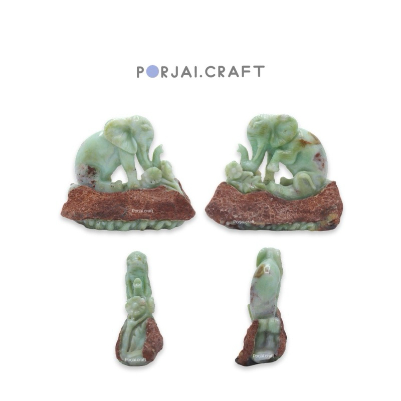 Chrysoprase Elephant Carving คริสโซเพลสแกะสลักรูปช้าง 10.5cm