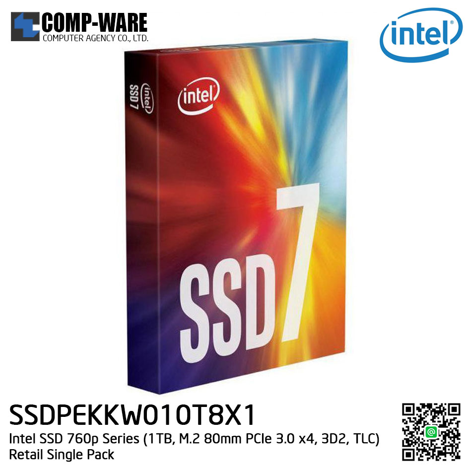 Intel SSD 760p Series (1TB, M.2 80mm PCIe 3.0 x4, 3D2, TLC) Retail Single Pack - SSDPEKKW010T8X1