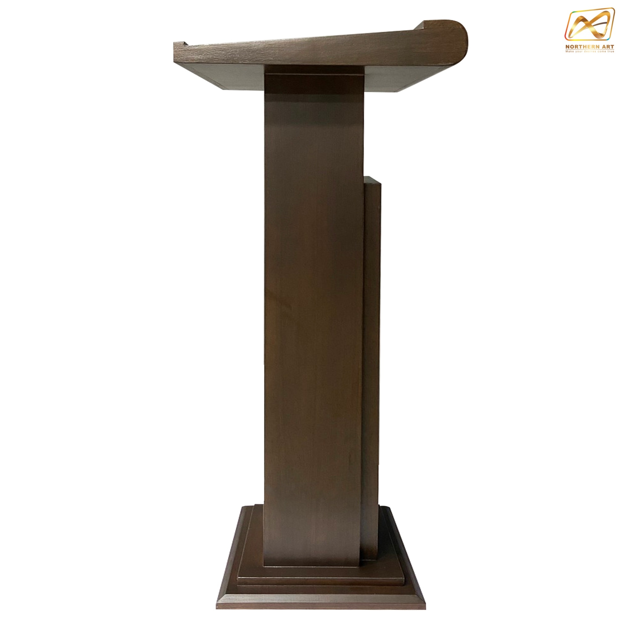 โพเดียมไม้ สีโอ๊ค ทรงโมเดิร์น TOPตรง ขนาด (W)55 x (L)42 x (H)109 cm. พร้อมชั้นวางของ