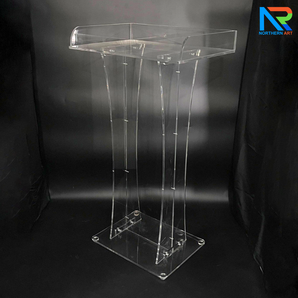 โพเดียม อะคริลิคใส ขนาด(W)60 x (L)42 x (H)109 cm. TOP ตรงพร้อมกันตก 3 ด้าน วัสดุอะคริลิคใส หนา 9.5 มม.