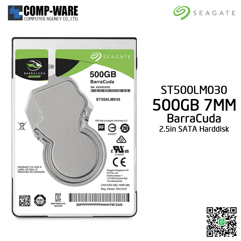 Seagate 500GB BarraCuda SATA 6Gb/s 5400RPM 128MB Cache 2.5-Inch 7mm Internal Hard Drive (ST500LM030)