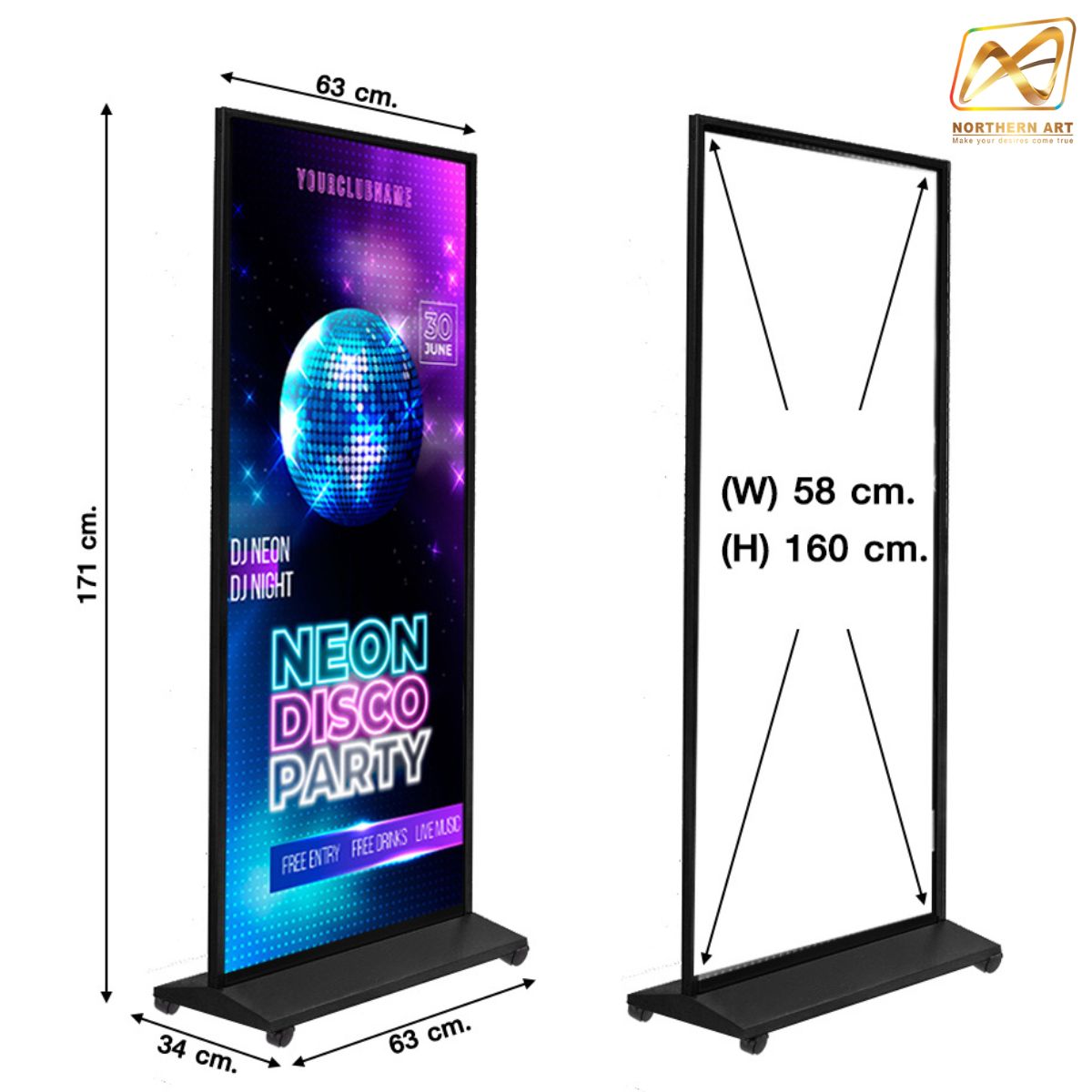 CLEARANCE SALE! ป้ายตั้งพื้น ฐานSLOPE ขนาด 60 x 160 cm. พร้อมล้อ โชว์งานพิมพ์ 2 ด้าน ถอดประกอบได้ เคลื่อนย้ายสะดวก