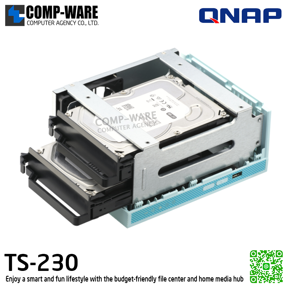 QNAP (Tower 2-Bay) TS-230 / ARM 1.4GHz (4Core) / 2GB DDR4 / 2 x 2.5" & 3.5" SATA 6Gb/s / 1 x GbE / Adapter Power / 2Y Warranty / No HDD