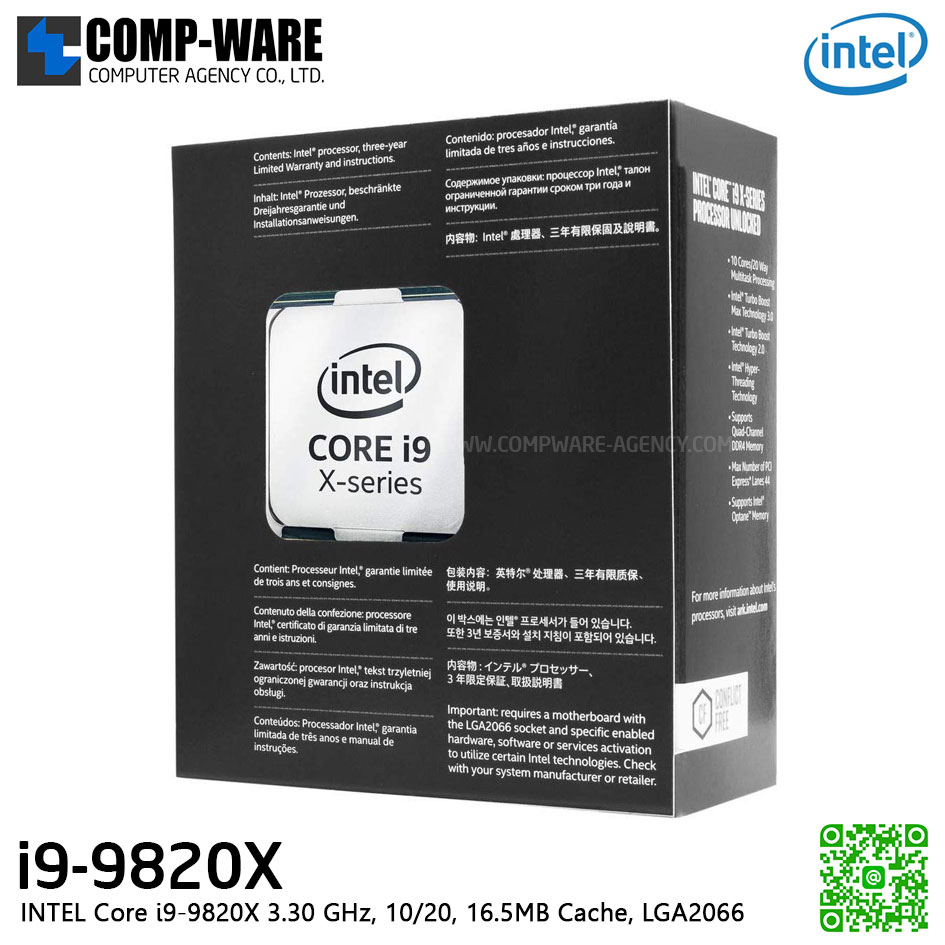 CPU Intel Core i9-9820X (3.30 GHz, 10/20, 16.5MB Cache) LGA2066 - BX80673I99820X (No Heatsink)