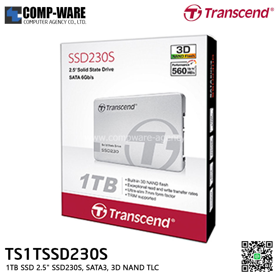 Transcend SSD230S 1TB SSD 2.5" SATA3, 3D NAND TLC TS1TSSD230S - 5Y Warranty