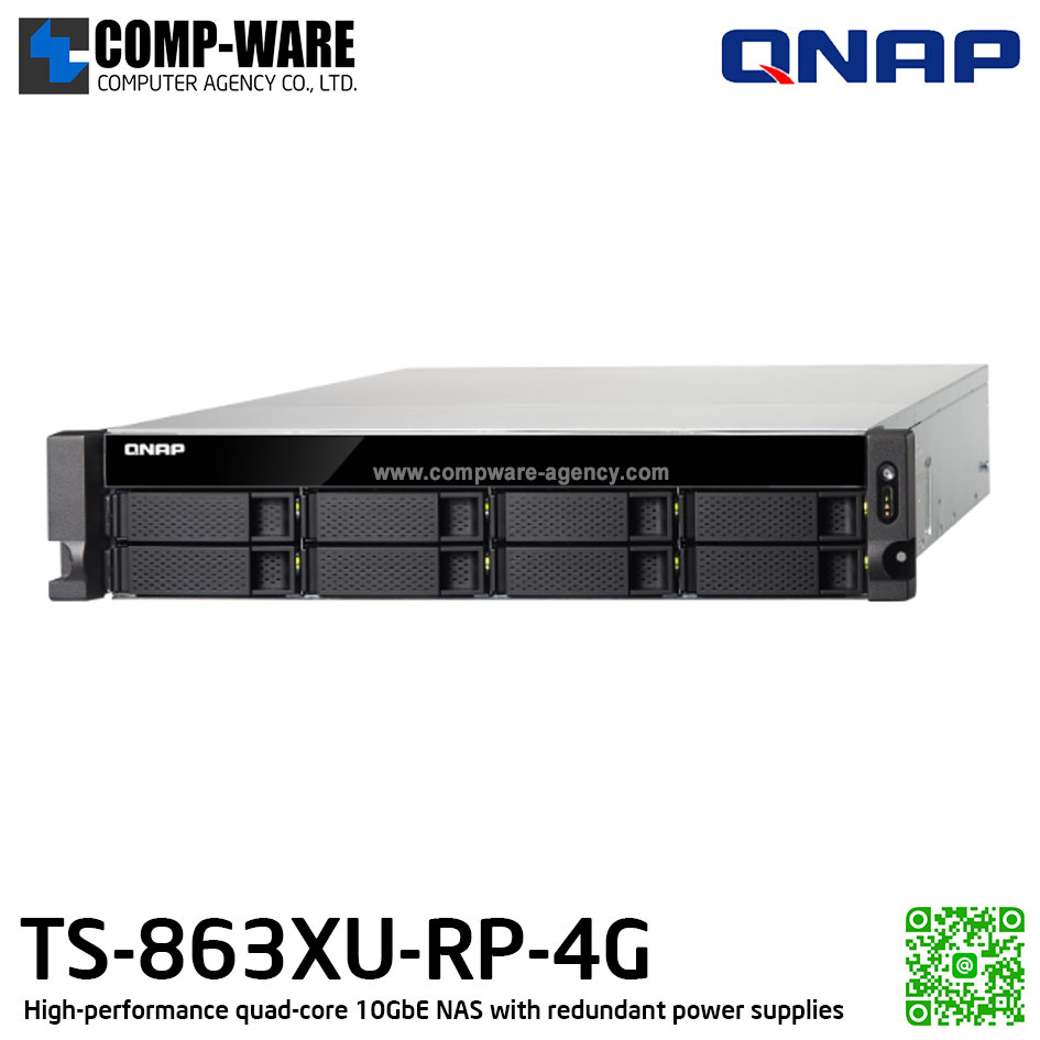 QNAP NAS (2U 8-Bay) TS-863XU (4GB RAM) Single Power Supply , Redundant Power Supply , No HDD