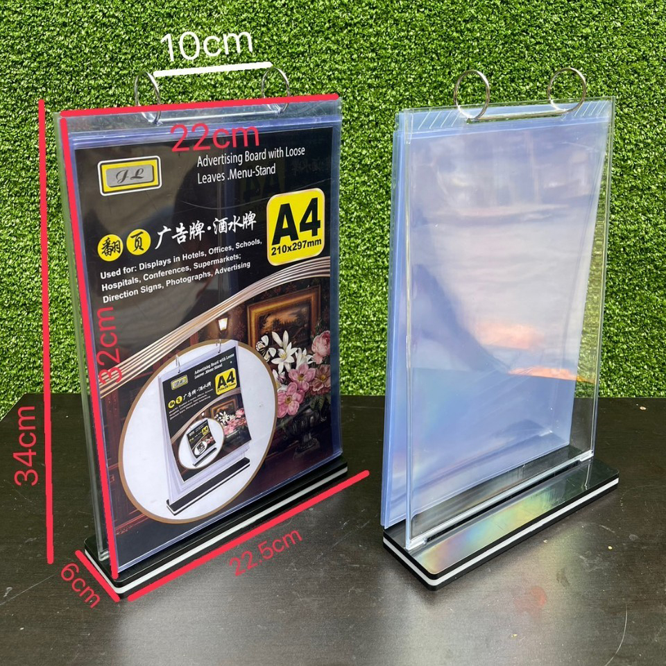 CLEARANCE SALE! เมนูตั้งโต๊ะ ฐานพลาสติกสีดำ รุ่น D5 ขนาด A4แนวตั้ง ( สินค้าหลุด QC ใช้งานปกติ )