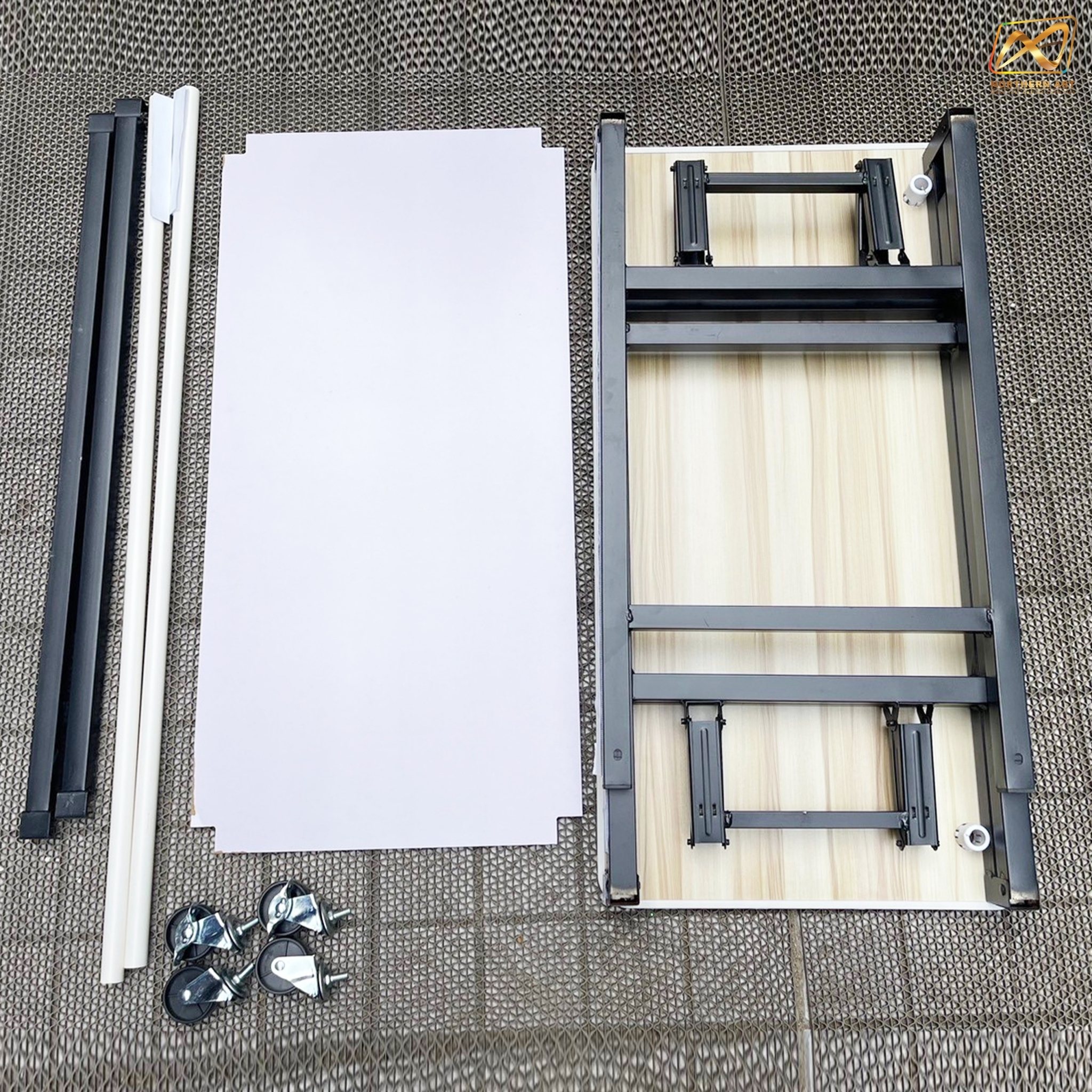 โต๊ะชงชิม TOPไม้ พร้อมล้อ ขนาด (W)80 X (D)40 X (H)170 cm. โครงเหล็กพับได้ มีชั้นวางของ แข็งแรง รับน้ำหนักได้ดี