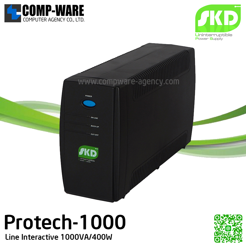 SKD UPS Protech-1000 1000VA/400W, Batt 12V7Ah*1, Backup time 10-20 mins, Line Interactive รับประกัน 2ปี