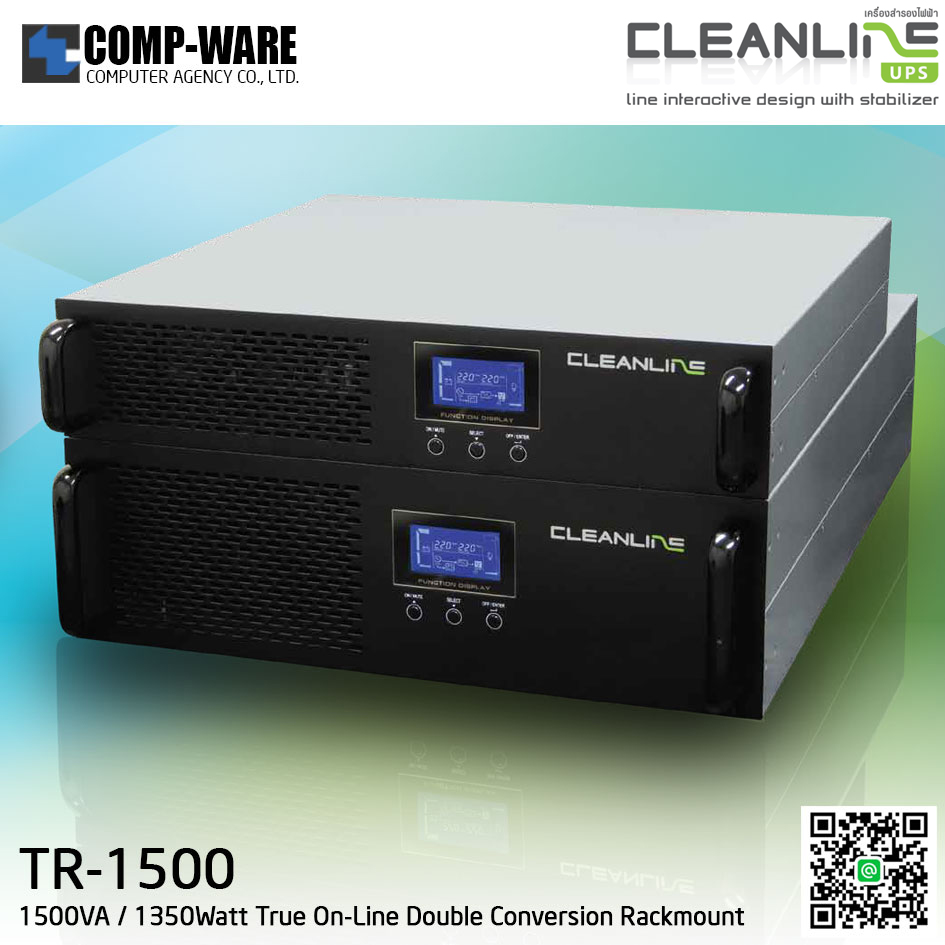 Cleanline UPS T Series (Rackmount 19") 1500VA / 1350Watt True On-Line Double Conversion TR-1500 / ** Price Excluded VAT **
