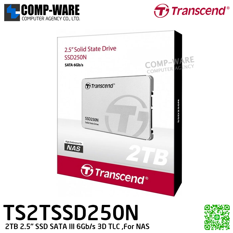 Transcend SSD250N 2TB 2.5" SSD SATA III 6Gb/s 3D TLC (For NAS) - TS2TSSD250N - 5Y Warranty