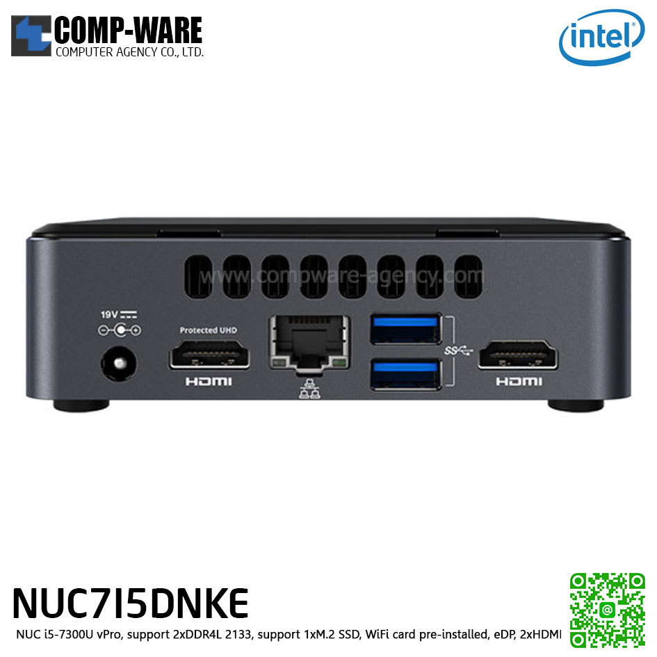 Intel NUC7I5DNKE Mini PC NUC Tall Kit - NUC i5-7300U vPro, support 2xDDR4L 2133, support 1xM.2 SSD, WiFi card pre-installed, eDP, 2xHDMI BLKNUC7I5DNK1E