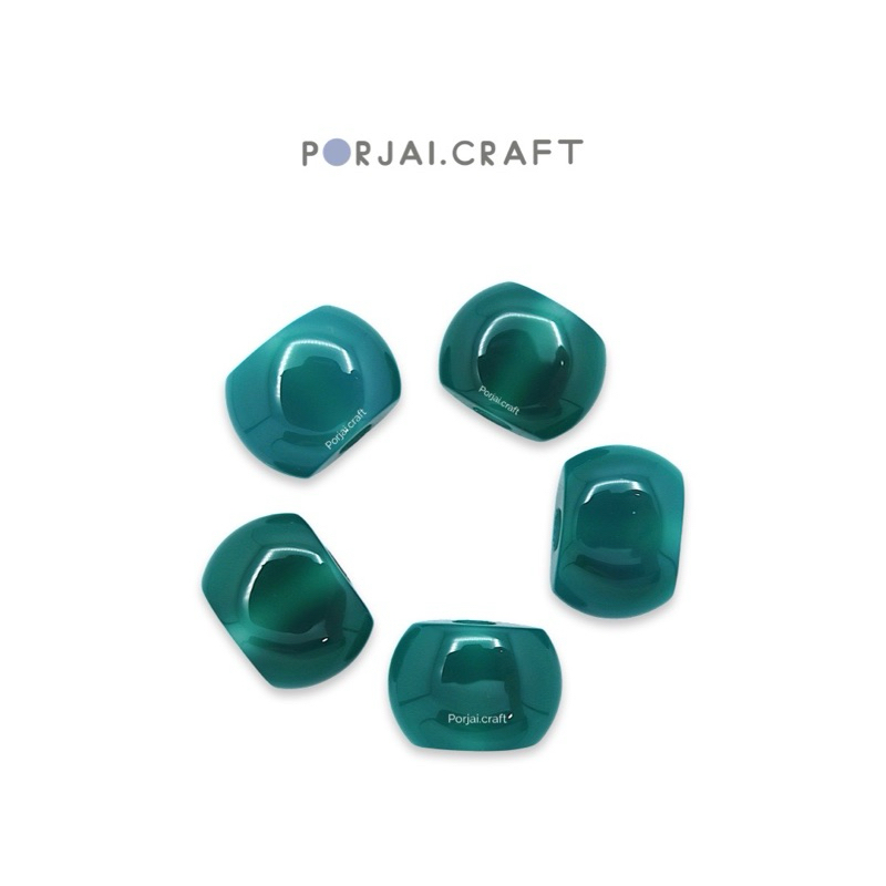 Green Agate Rounded Rectangular Beads ลูกปัดอาเกตสีเขียว 15mm