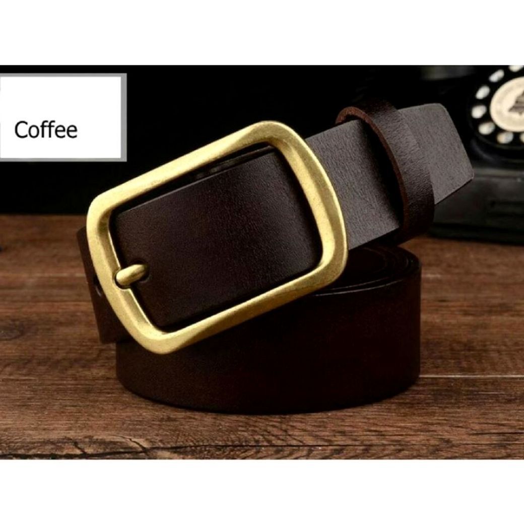 เข็มขัดผู้ชาย เข็มขัดหนังแท้ (หัวทองเหลืองแท้ 100 %) พร้อมเจาะรูเข็มขัดให้ฟรี