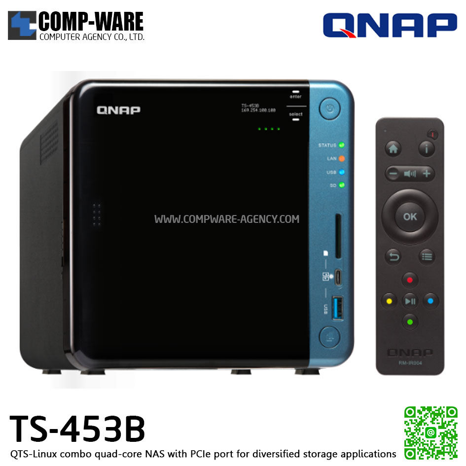 QNAP NAS (4-Bay) TS-453B (4GB RAM up to 8GB) Quad-Core Intel Celeron J3455, No HDD // สินค้า EOL หมดแล้วหมดเลย กรุณาสอบถามสถานะสินค้าล่าสุดก่อนสั่งซื้อค่ะ