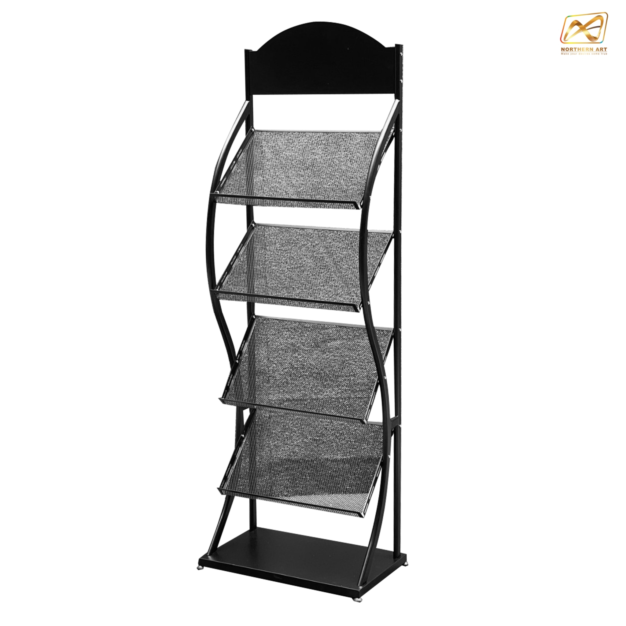 ชั้นวางโบรชัวร์เหล็ก 4 ชั้น สีดำ ขนาด (W)49.5 x (D)31 x (H)150 cm. ถอดประกอบได้