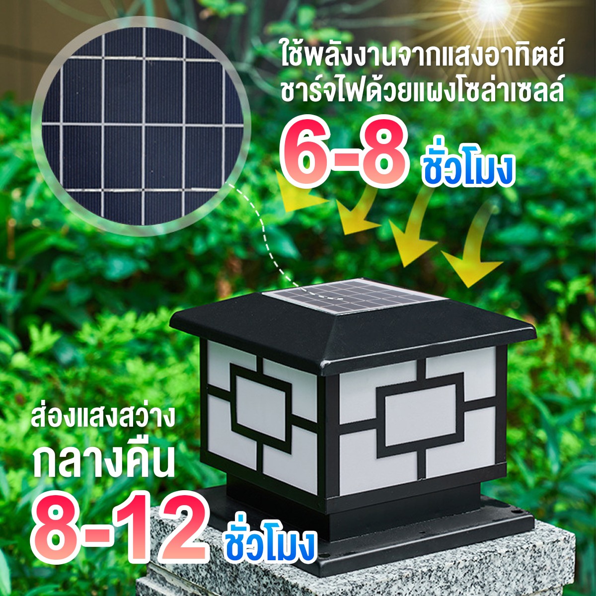 หัวเสา 2 Color in 1 โคมไฟหัวเสา โซล่าเซลล์ IWC-SOLAR-LAWN-LIGHT-400W-MK-WH+WW