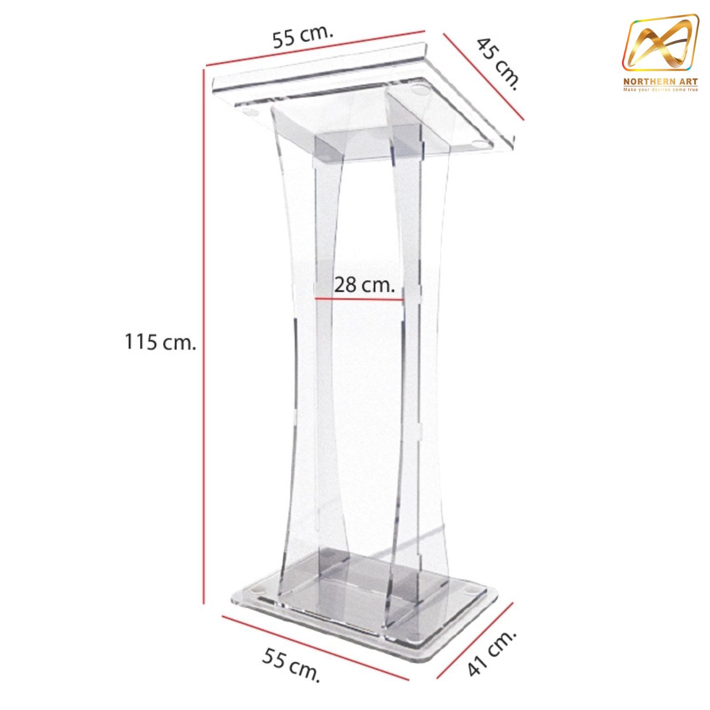 โพเดียม อะคริลิคใส AC-04 ขนาด (W) 55 x (L) 45 x (H)115 ซม.TOP เอียงพร้อมกันตก วัสดุอะคริลิคใส หนา 10-20 มม.