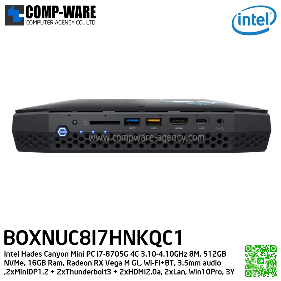 Intel NUC8I7HNKQC Mini PC NUC Kit - Intel Hades Canyon Mini PC i7-8705G 4C 3.10-4.10GHz 8M, 512GB NVMe, 16GB Ram, Radeon RX Vega M GL, 2xMiniDP1.2 + 2xThunderbolt3 + 2xHDMI2.0a, 2xLan, Wi-Fi+BT, 3.5mm audio, Win10Pro, 3Y