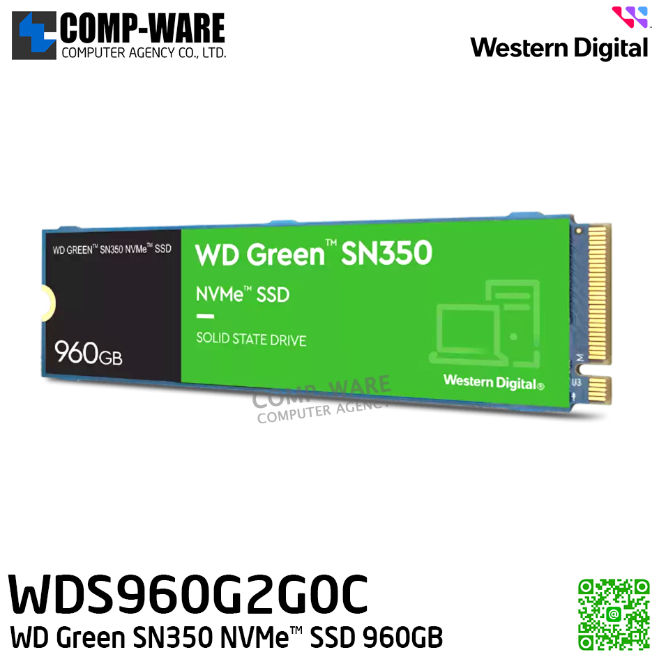 WD SSD GREEN SN350 960GB M.2 NVMe 2280 READ 2400MB/S - WDS960G2G0C - 3Y Warranty