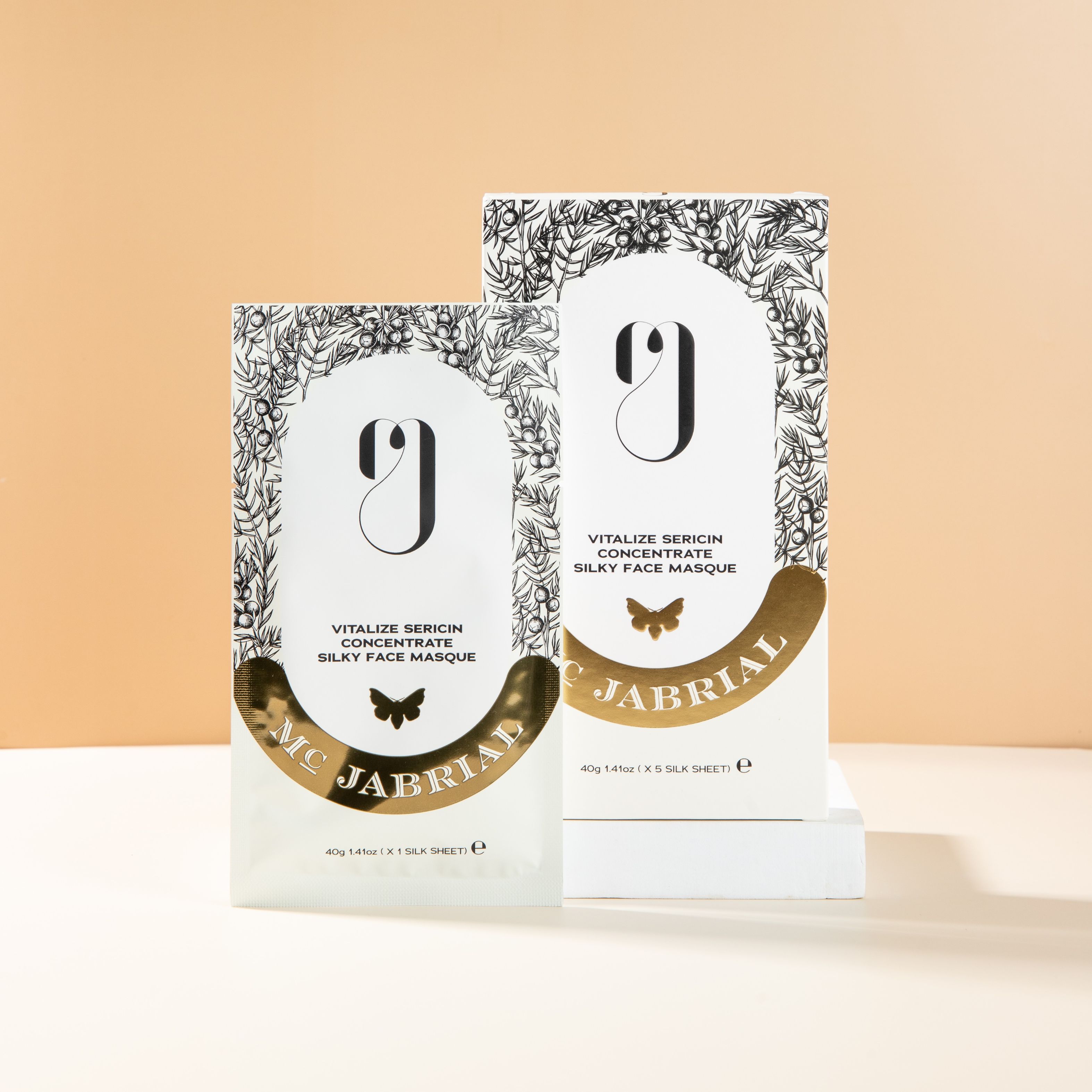 1 Box 5 sachets. MC JABRIAL Vitalize Sericin Concentrate Silky Face Masque 40g. แผ่นมาส์กหน้าใยไหม เซทกล่อง 5 ชิ้น