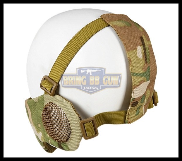 หน้ากากตะแกรงครึ่งหน้า รุ่นแก้มผ้ามีที่ปิดหู