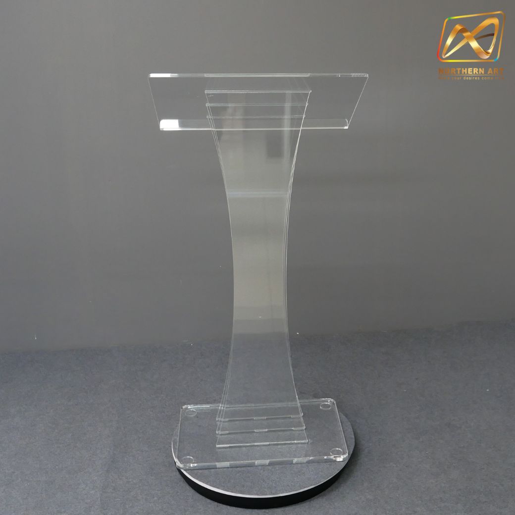 โพเดียม อะคริลิคใส AC-02 ขนาด(W)60 x (L)40 x (H)123 cm. TOP เอียงพร้อมกันตก วัสดุอะคริลิคใส หนา 10-20 มม.