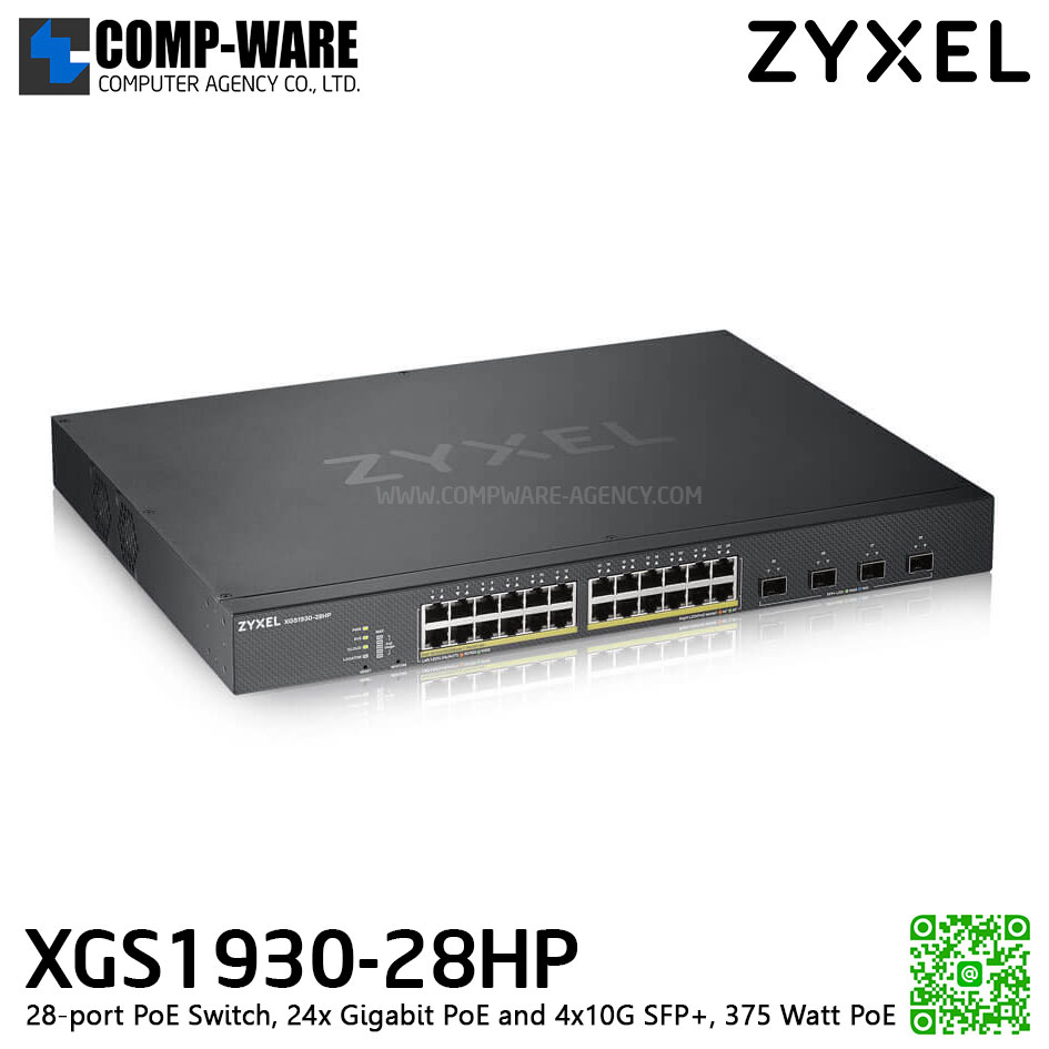 ZYXEL XGS1930-28HP 28-Port PoE Switch, 24x Gigabit PoE and 4x10G SFP+, 375 Watt PoE