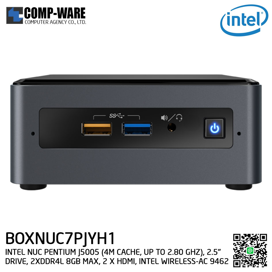 Intel NUC7PJYH1 Mini PC NUC Kit - (PENTIUM J5005 (4M CACHE, UP TO 2.80 GHZ), 2.5" DRIVE, 2xDDR4 8GB MAX, 2 X HDMI, INTEL WIRELESS-AC 9462) BOXNUC7PJYH1